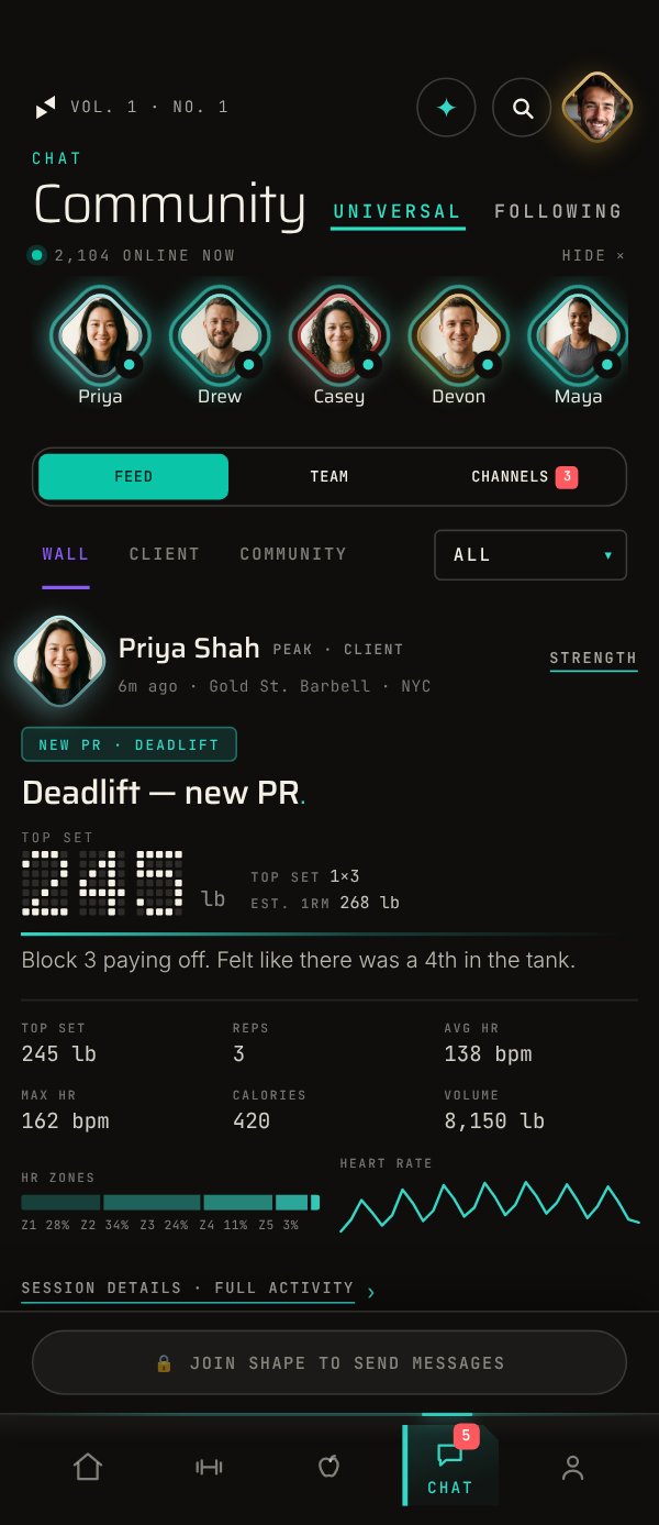 The Wall in Chat: a deadlift PR with the record stamped above the session's own stats