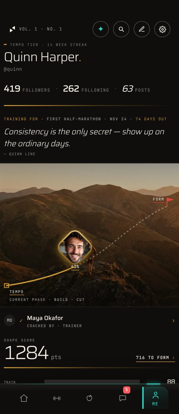 A member's living profile: their tier, their streak, and the climb drawn across the terrain